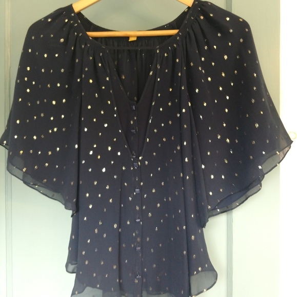 leifsdottir Tops - Anthropologie flowy navy and gold sparkle top